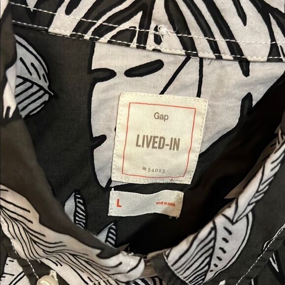 GAP Hawaiian Shirt Men’s Large Black White Casual Button Down Tropical Cotton - Picture 4 of 10